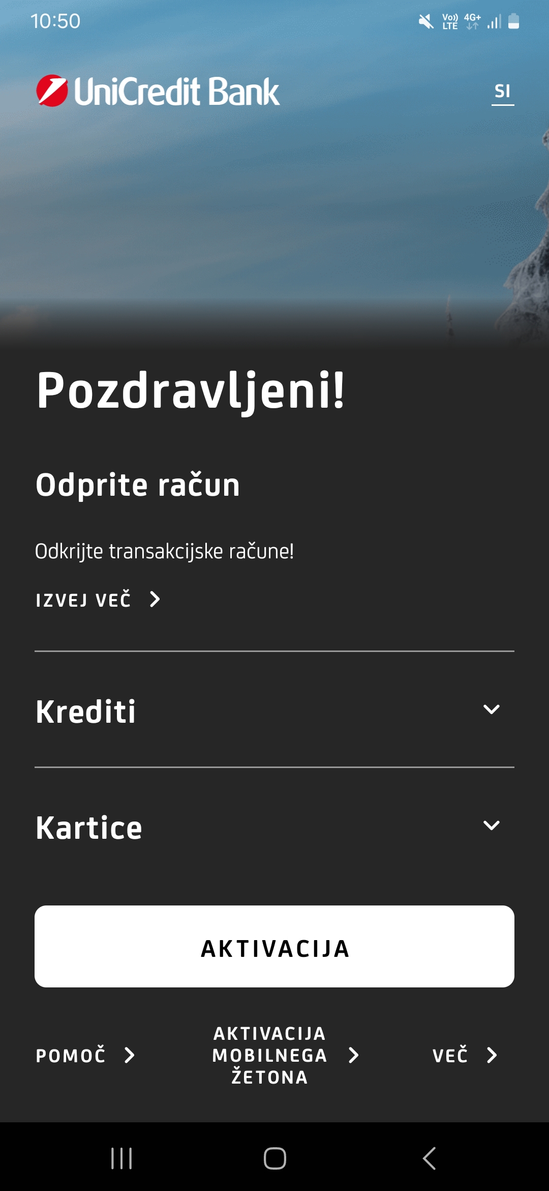 Prvi vstop v aplikacijo Mobilna banka GO!